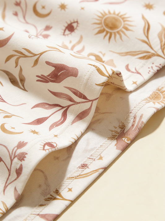 Celestial Floral Women’s Short Pajama Set – Sun, Moon & Stars Loungewear