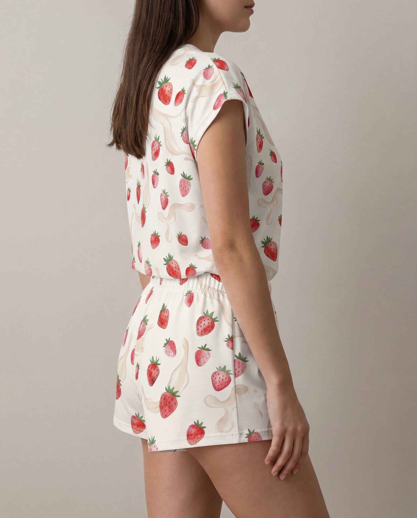 Strawberry Milk Women’s Short Pajama Set – Soft Summer Sleepwear