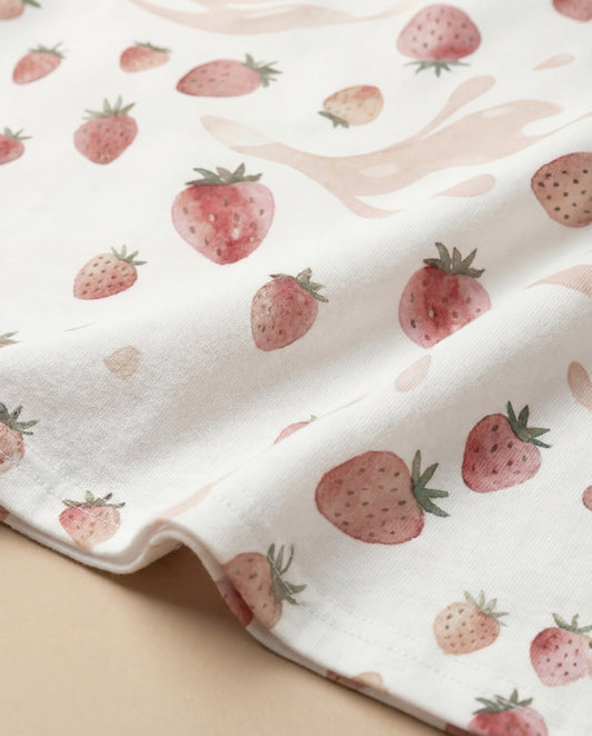 Mini Strawberry Milk Women’s Short Pajama Set – Soft Blush Sleepwear