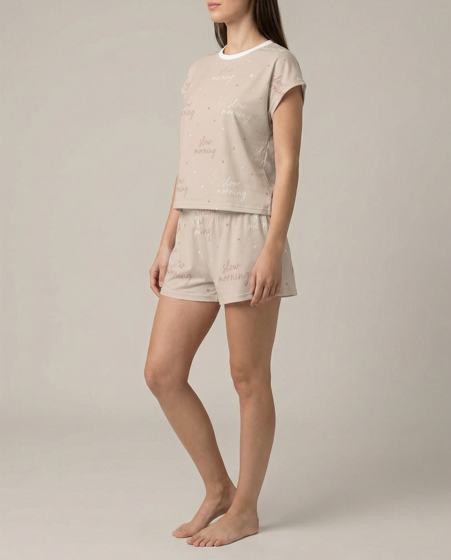Slow Morning Women’s Short Pajama Set – Minimal Neutral Sleepwear