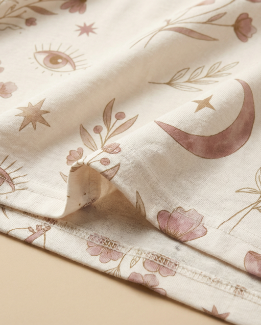 Celestial Botanica Women’s Short Pajama Set – Sun, Moon & Floral Sleepwear