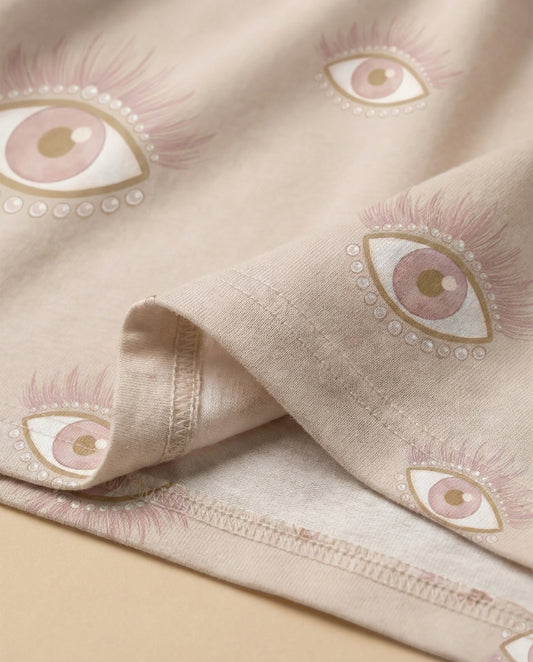 Mystic Eye Women’s Short Pajama Set – Celestial Neutral Sleepwear