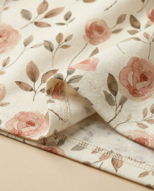 Vintage Blush Rose Women’s Short Pajama Set – Romantic Floral Sleepwear