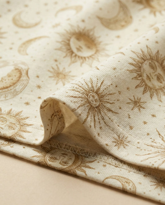 Sun & Moon Women’s Short Pajama Set – Golden Celestial Sleepwear