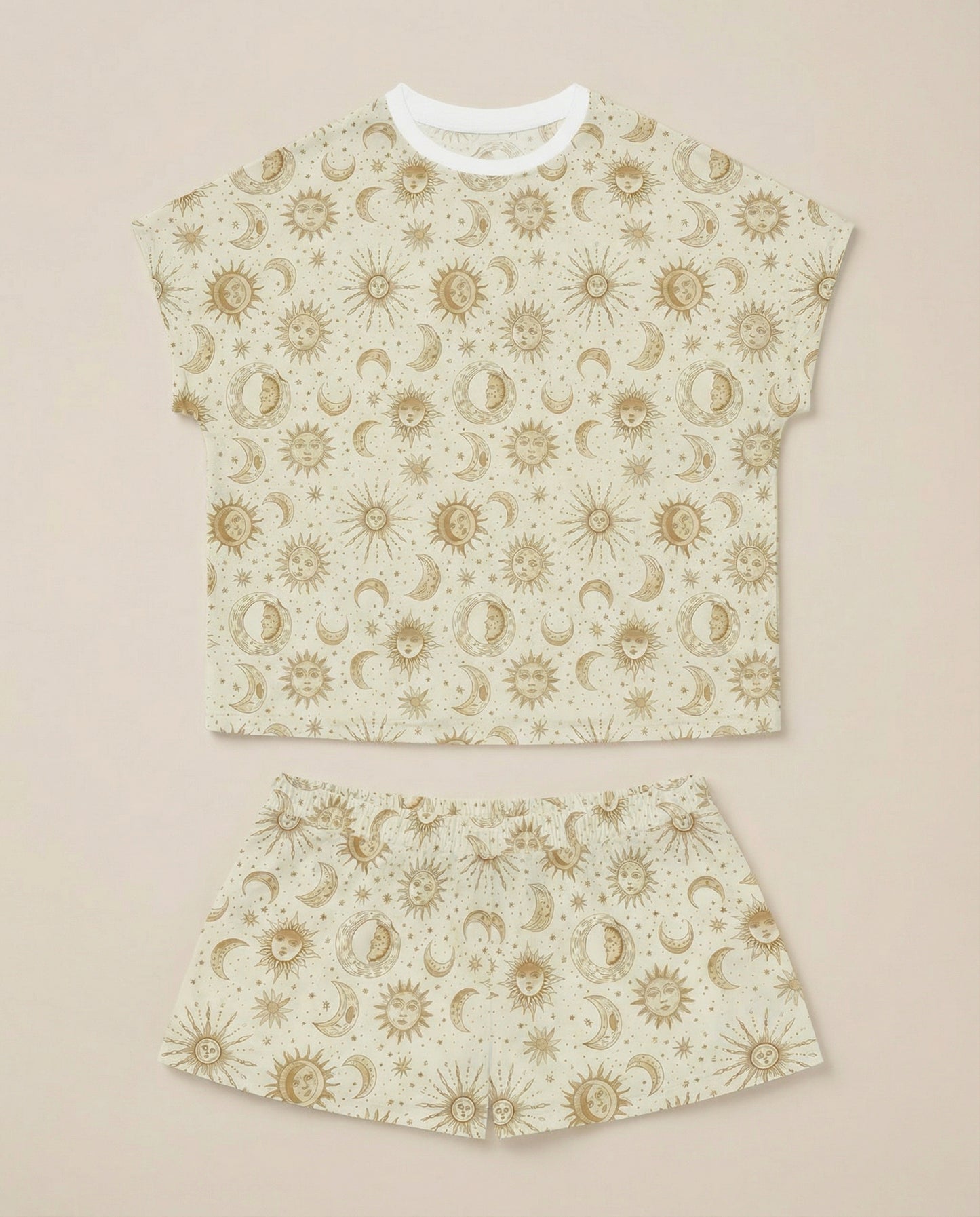 Sun & Moon Women’s Short Pajama Set – Golden Celestial Sleepwear