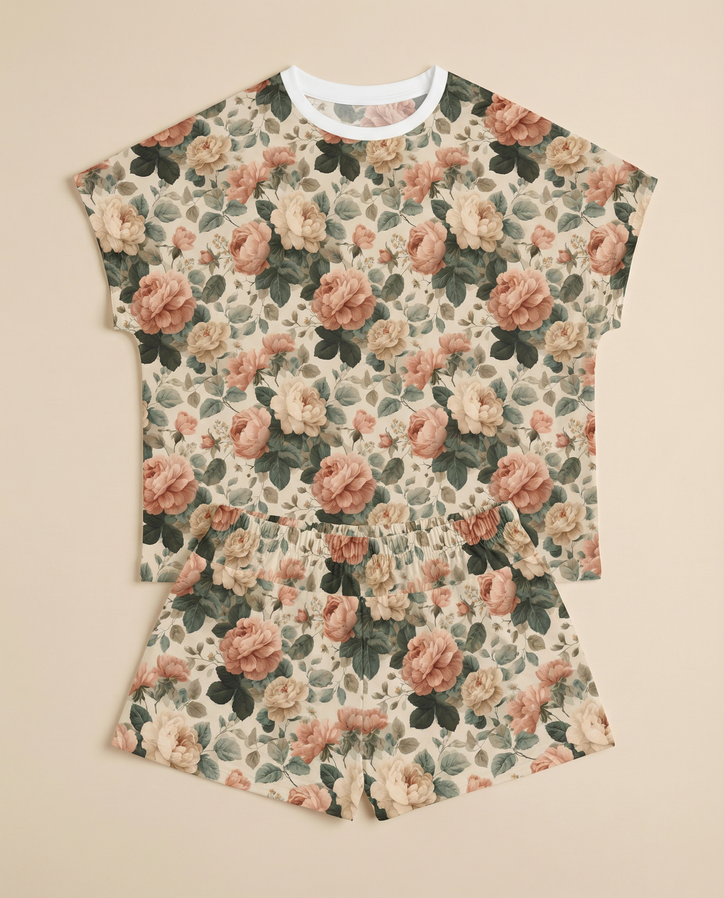 Antique Rose Bouquet Women’s Short Pajama Set – Romantic Floral Sleepwear