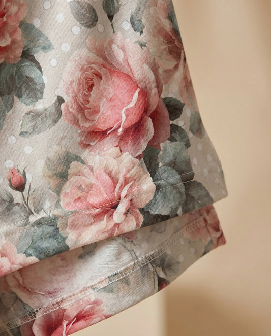 Blush Rose Polka Women’s Short Pajama Set – Romantic Floral Sleepwear