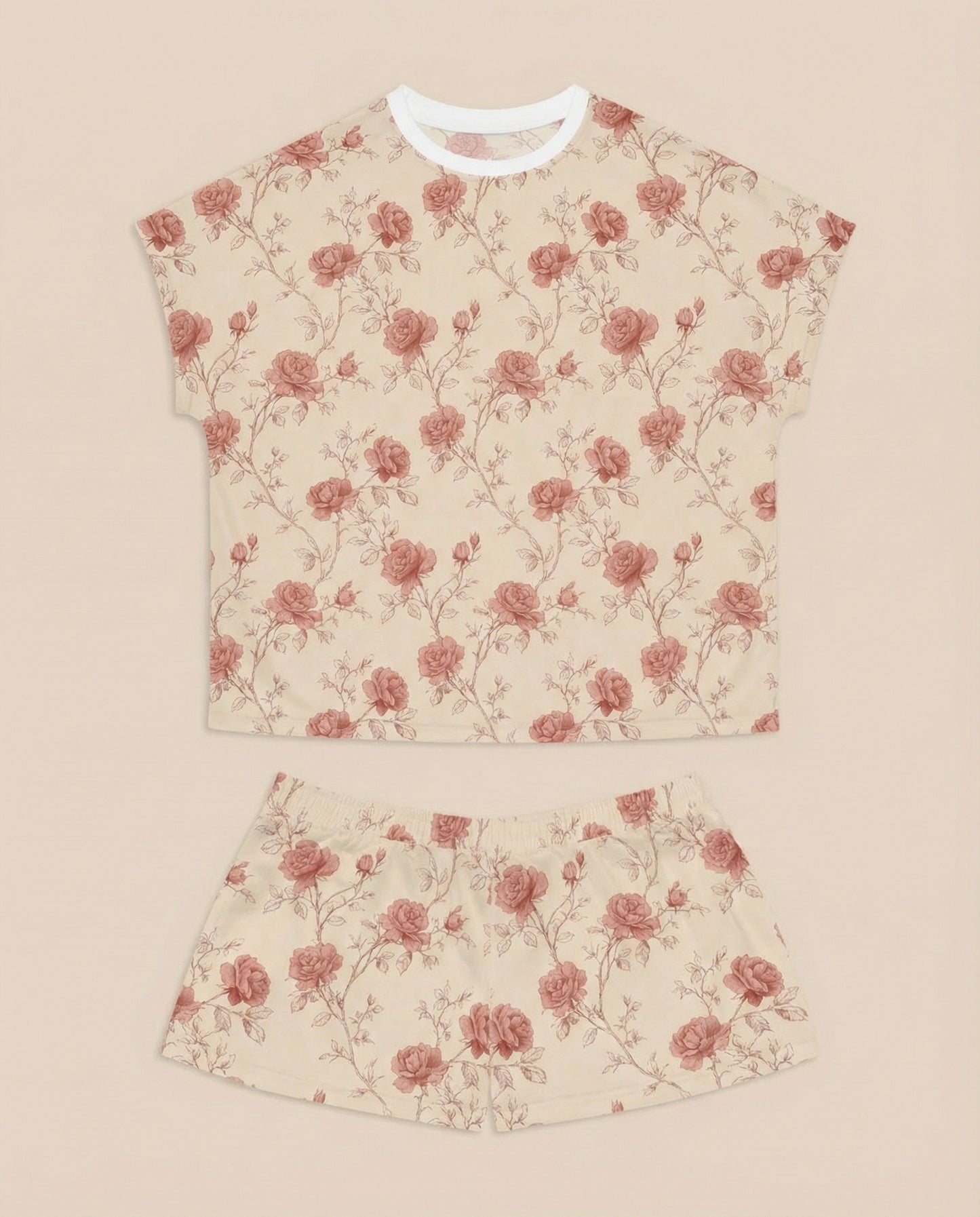 Vintage Rose Sketch Women’s Short Pajama Set – Romantic Sleepwear