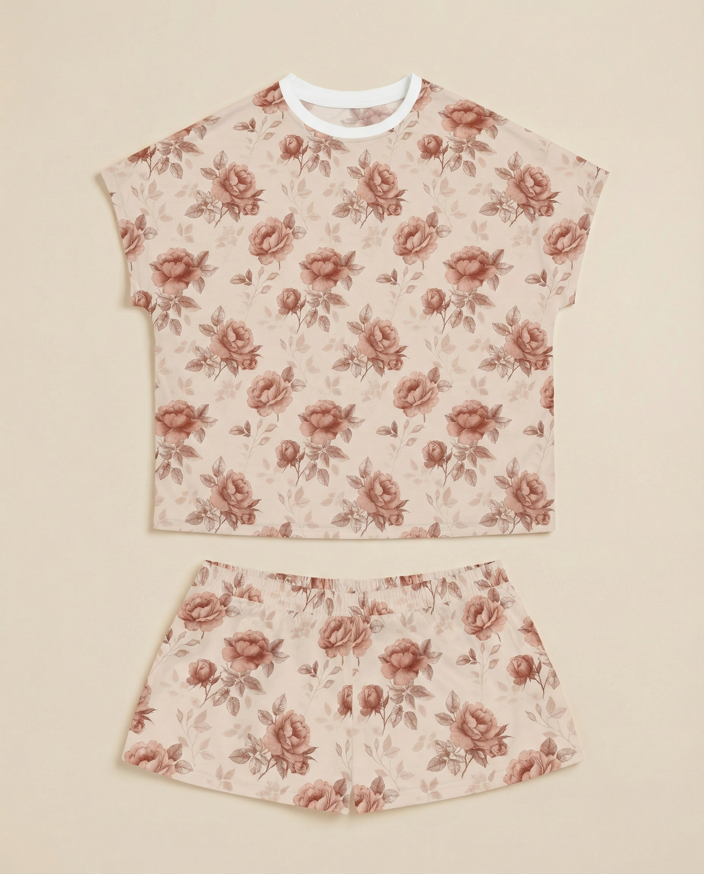 Sepia Rose Women’s Short Pajama Set – Vintage Romantic Sleepwear