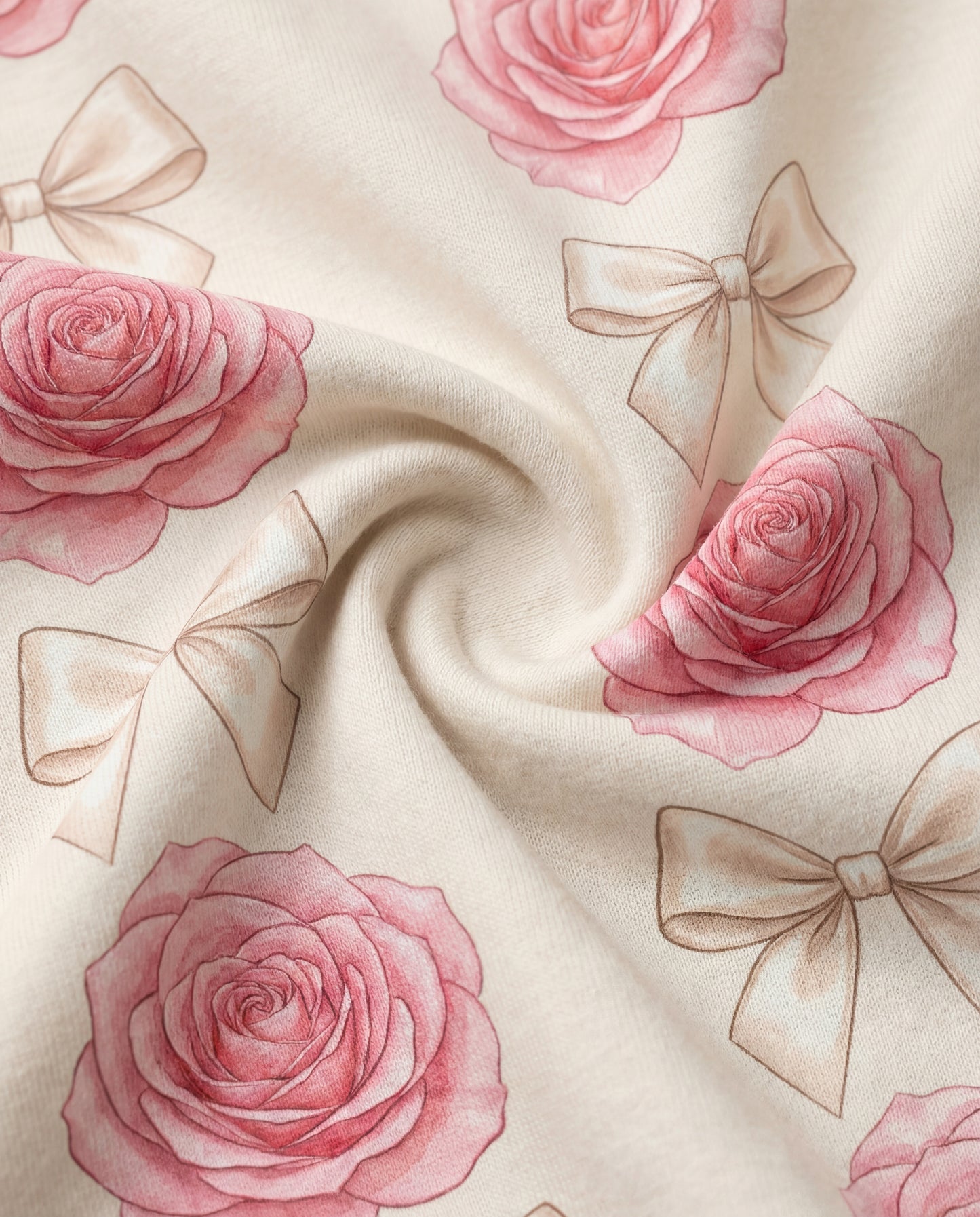 Pink Rose & Bow Women’s Short Pajama Set – Romantic Floral Sleepwear