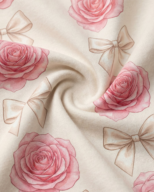 Pink Rose & Bow Women’s Short Pajama Set – Romantic Floral Sleepwear