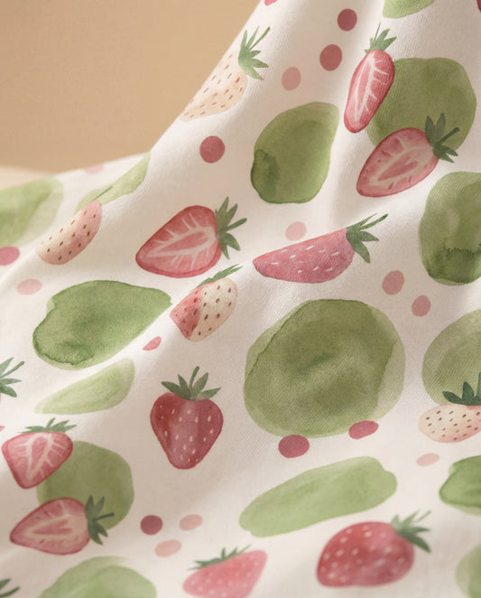 Strawberry & Sage Women’s Short Pajama Set – Soft Watercolor Sleepwear