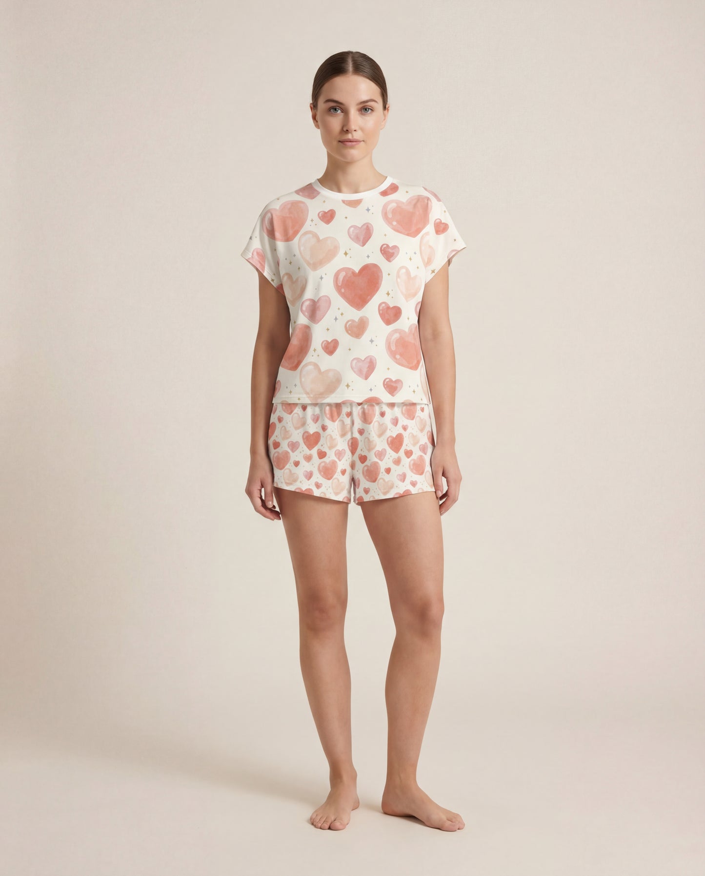 Blush Heart Women’s Short Pajama Set – Soft Romantic Sleepwear