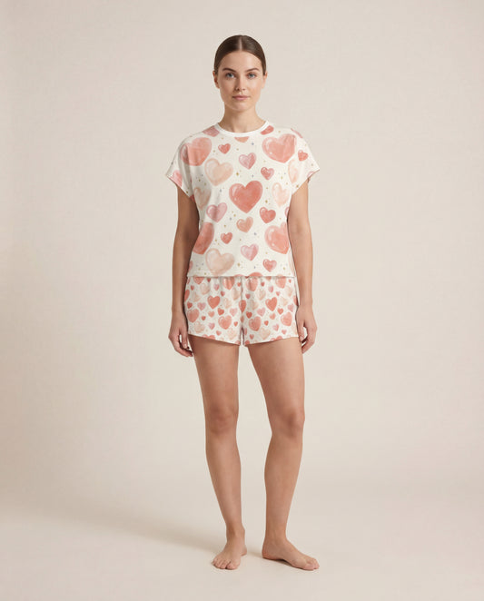 Blush Heart Women’s Short Pajama Set – Soft Romantic Sleepwear