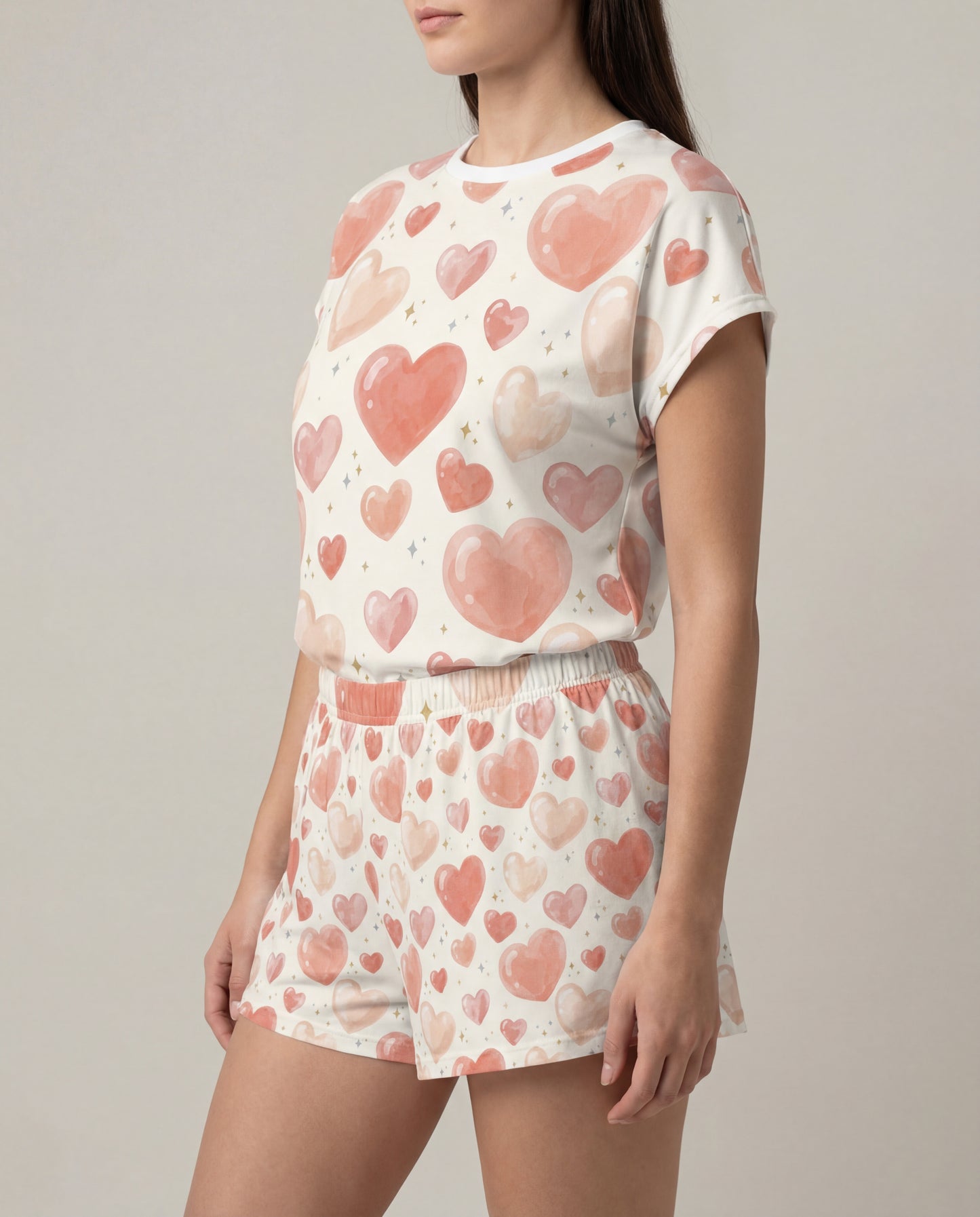 Blush Heart Women’s Short Pajama Set – Soft Romantic Sleepwear