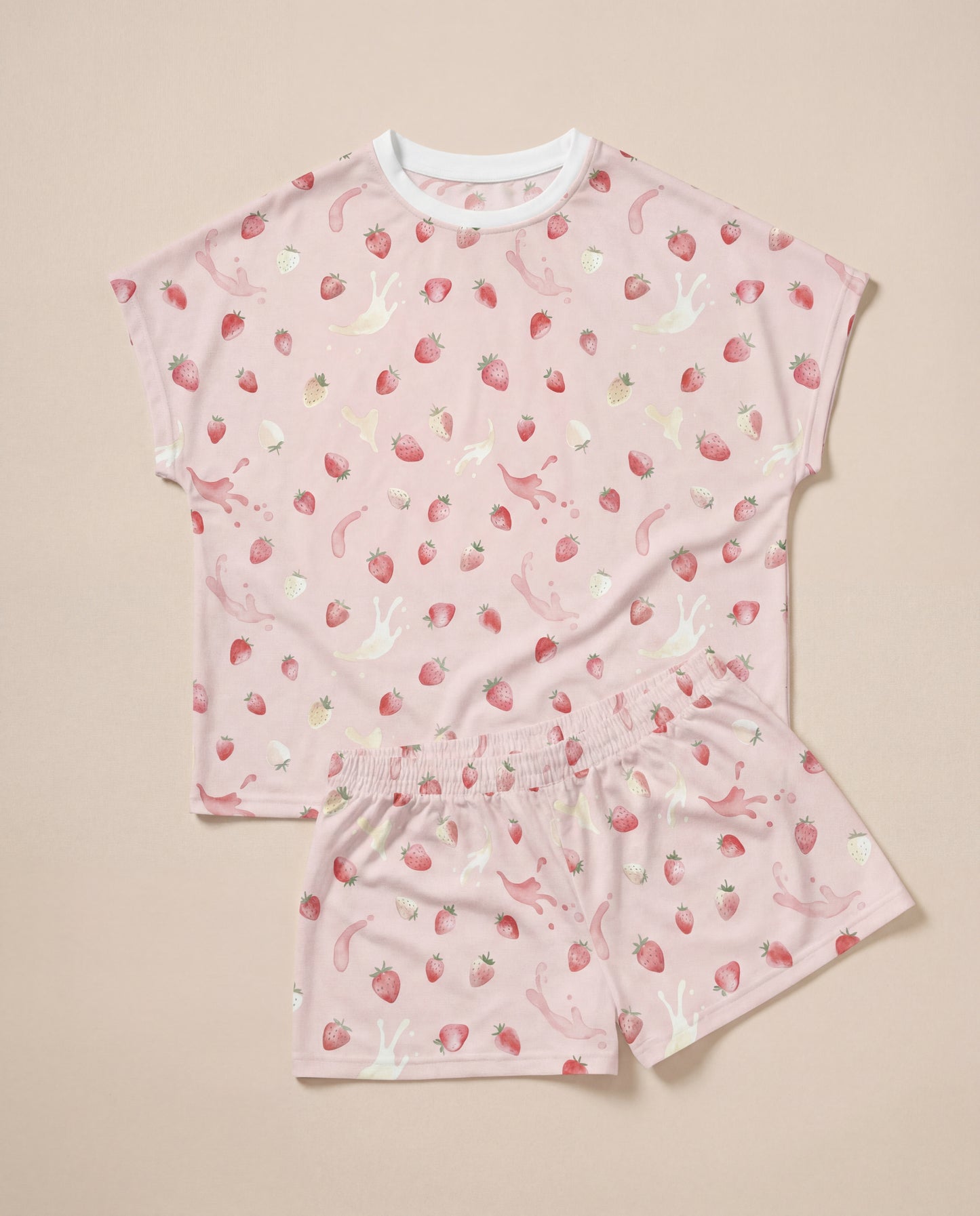 Strawberry Splash Women’s Short Pajama Set – Pink Summer Sleepwear