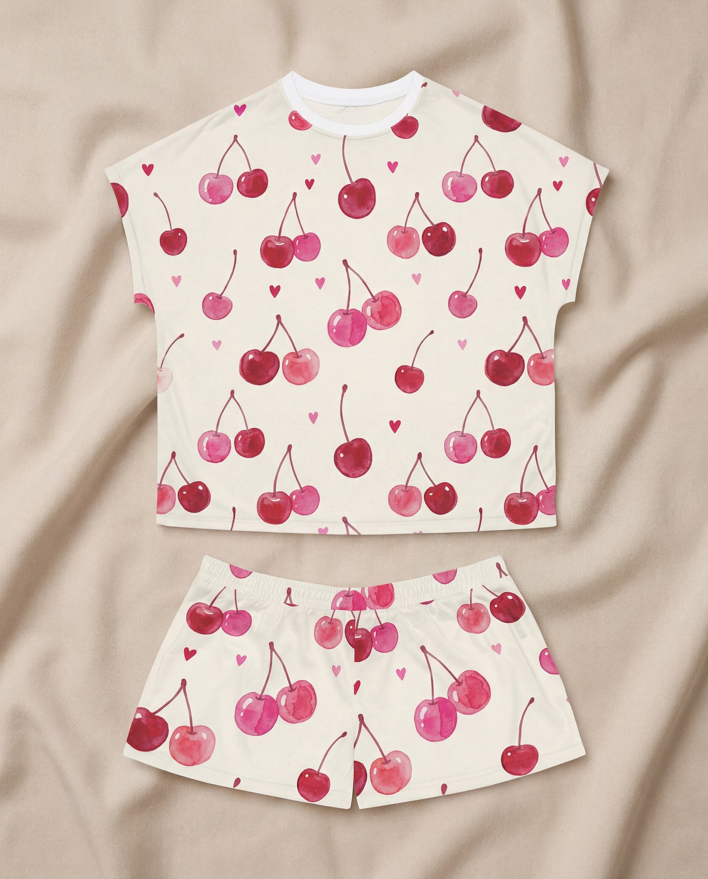 Cherry Love Women’s Short Pajama Set – Soft Romantic Sleepwear