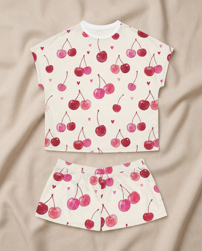 Cherry Love Women’s Short Pajama Set – Soft Romantic Sleepwear