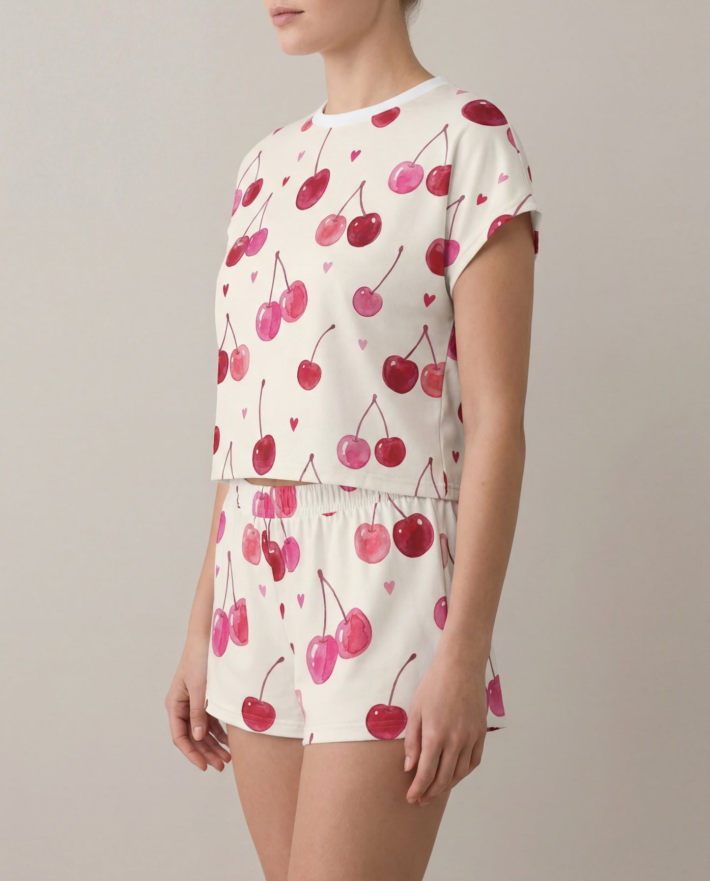 Cherry Love Women’s Short Pajama Set – Soft Romantic Sleepwear