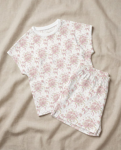 Rose Bouquet & Ribbon Women’s Short Pajama Set – Romantic Sleepwear
