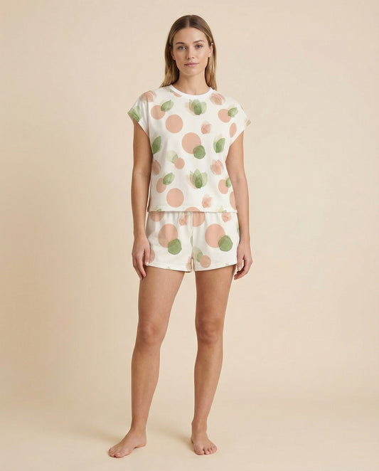 Peach Dot & Bloom Women’s Short Pajama Set – Soft Floral Sleepwear
