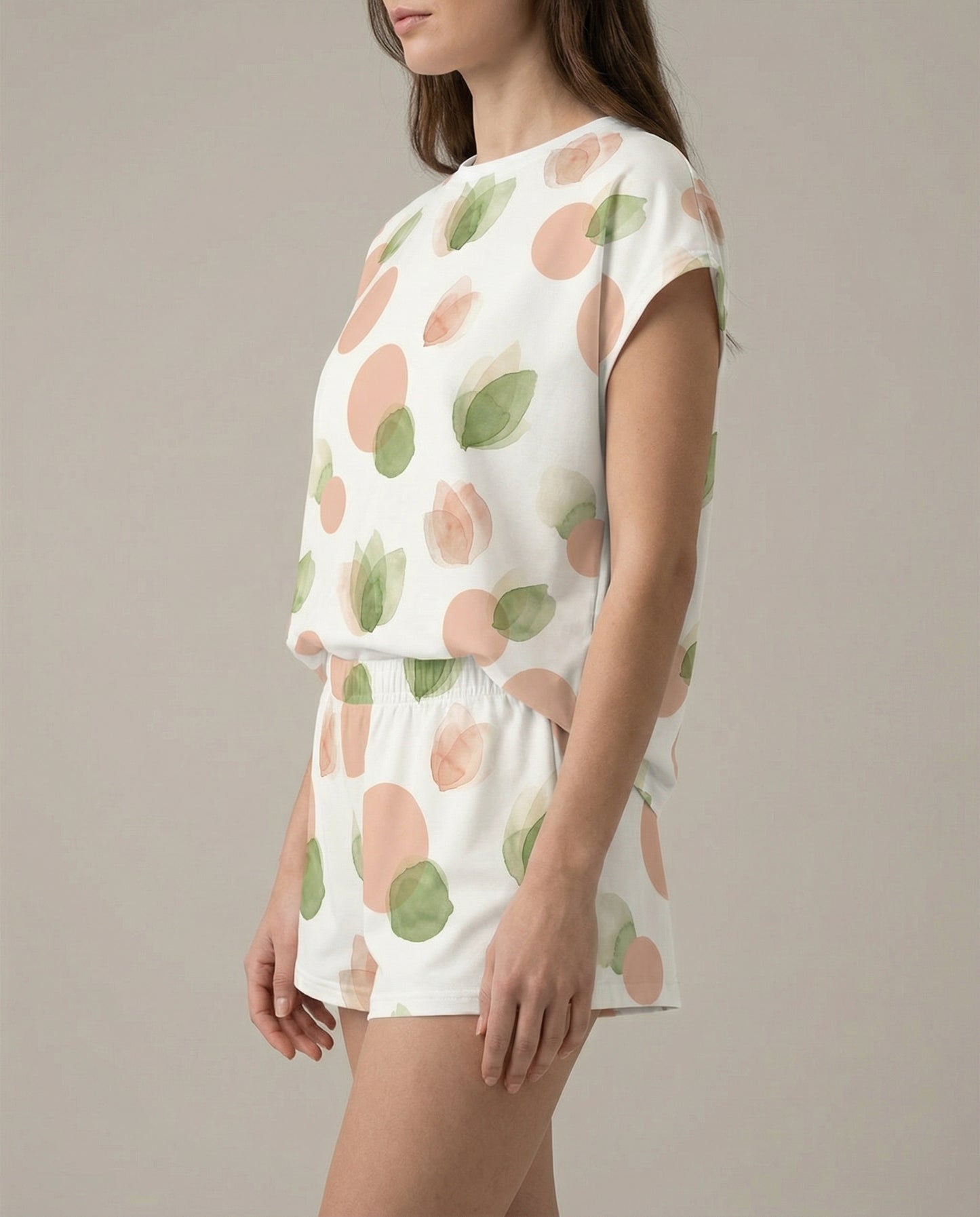 Peach Dot & Bloom Women’s Short Pajama Set – Soft Floral Sleepwear