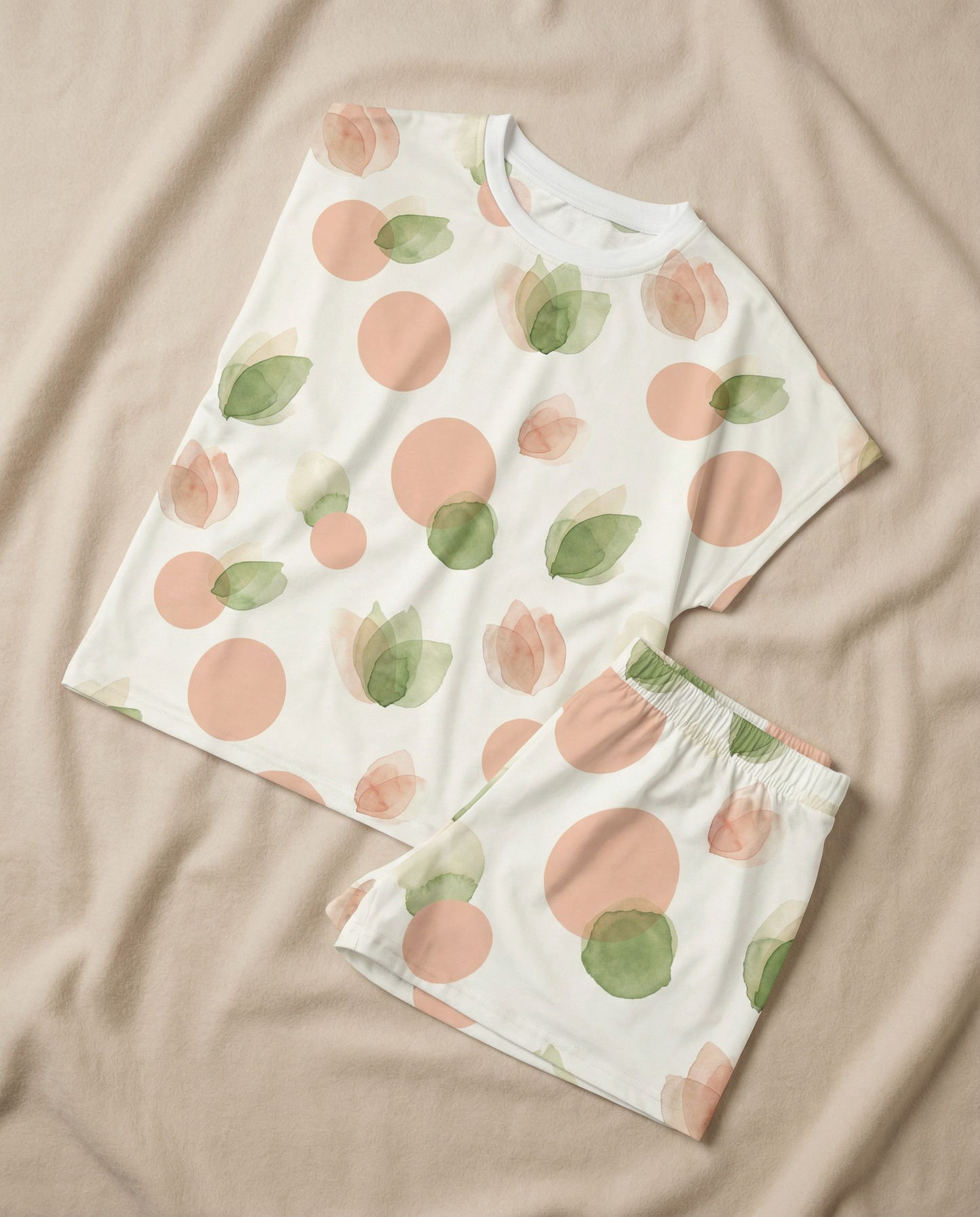Peach Dot & Bloom Women’s Short Pajama Set – Soft Floral Sleepwear