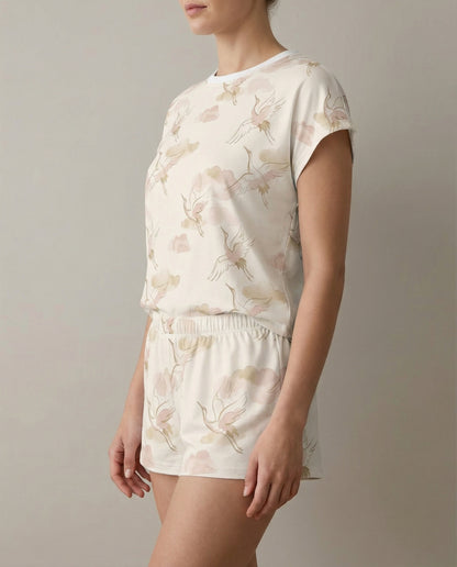 Blush Crane & Cloud Women’s Short Pajama Set – Dreamy Sleepwear