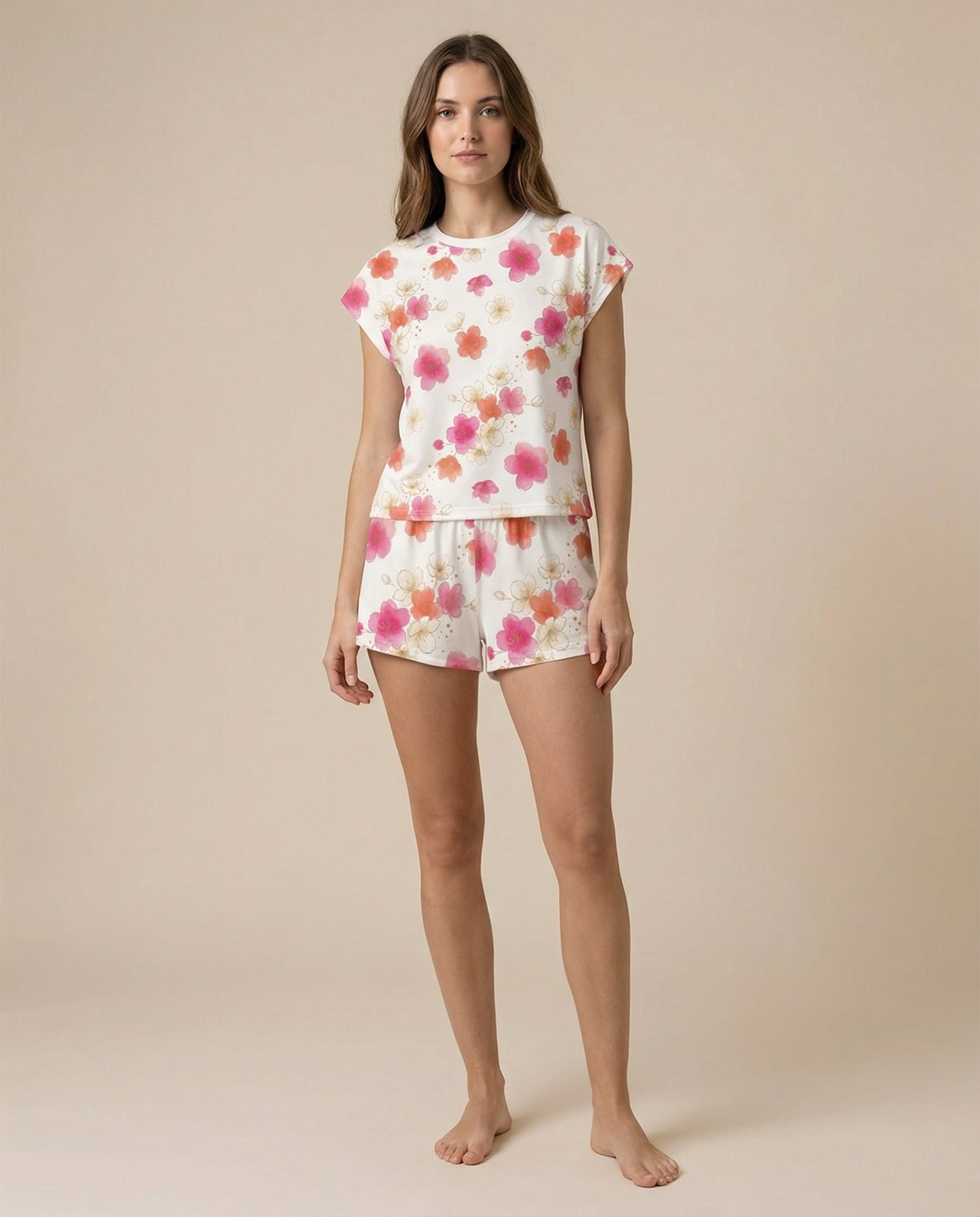 Pink Blossom Women’s Short Pajama Set – Soft Floral Sleepwear