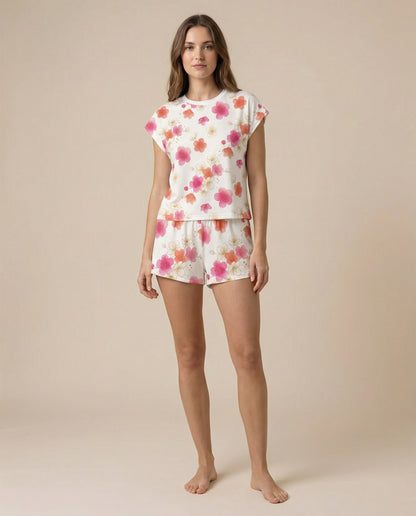 Pink Blossom Women’s Short Pajama Set – Soft Floral Sleepwear