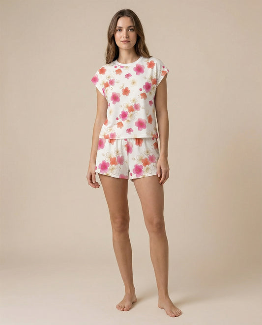Pink Blossom Women’s Short Pajama Set – Soft Floral Sleepwear