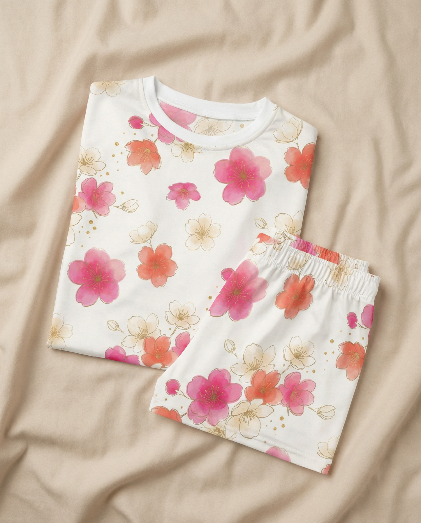 Pink Blossom Women’s Short Pajama Set – Soft Floral Sleepwear