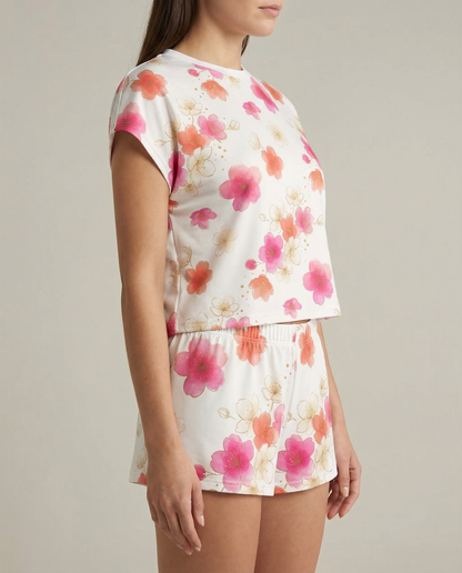 Pink Blossom Women’s Short Pajama Set – Soft Floral Sleepwear