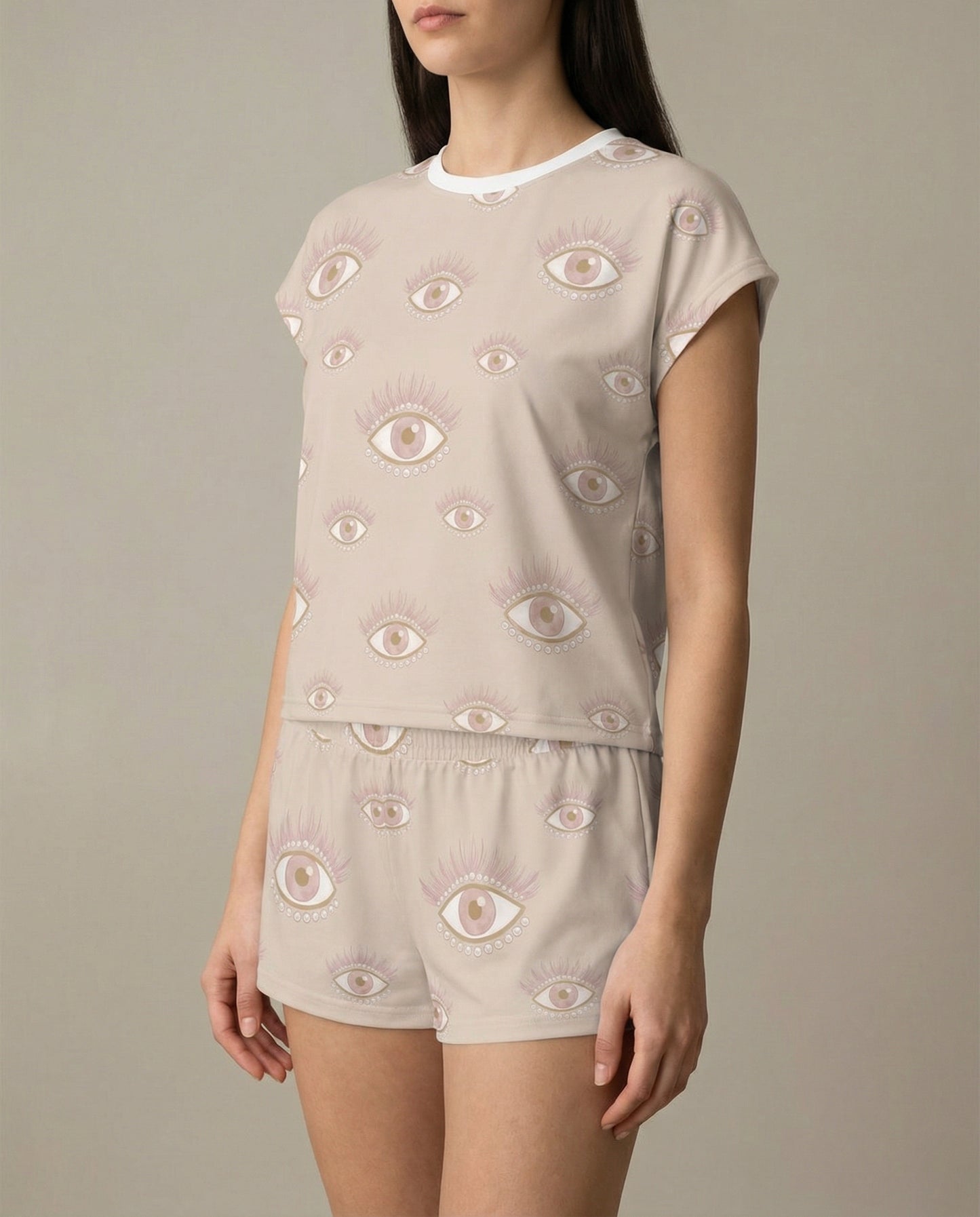 Mystic Eye Women’s Short Pajama Set – Celestial Neutral Sleepwear
