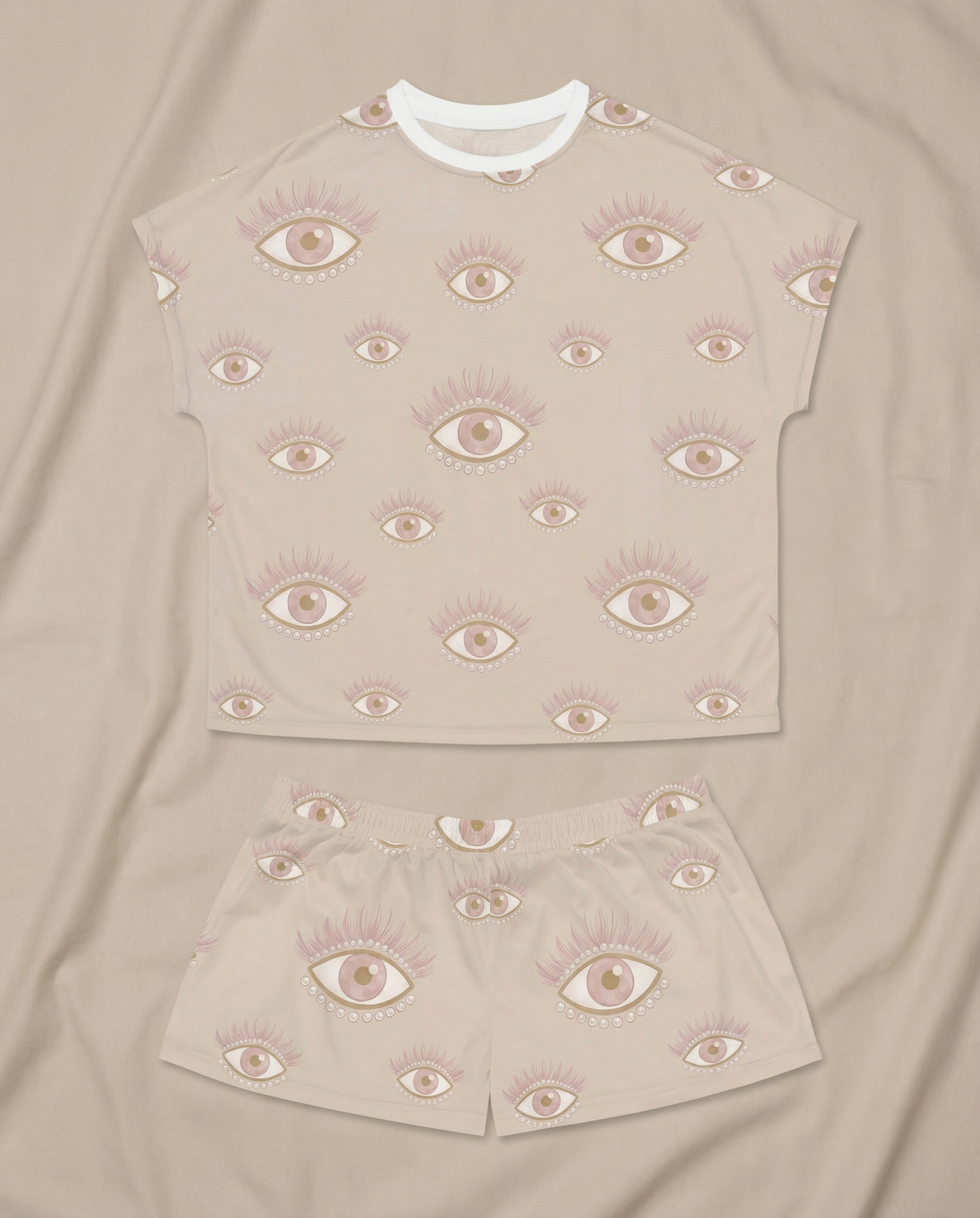 Mystic Eye Women’s Short Pajama Set – Celestial Neutral Sleepwear