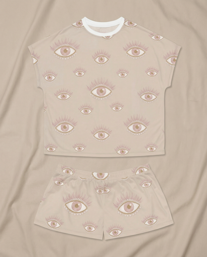 Mystic Eye Women’s Short Pajama Set – Celestial Neutral Sleepwear
