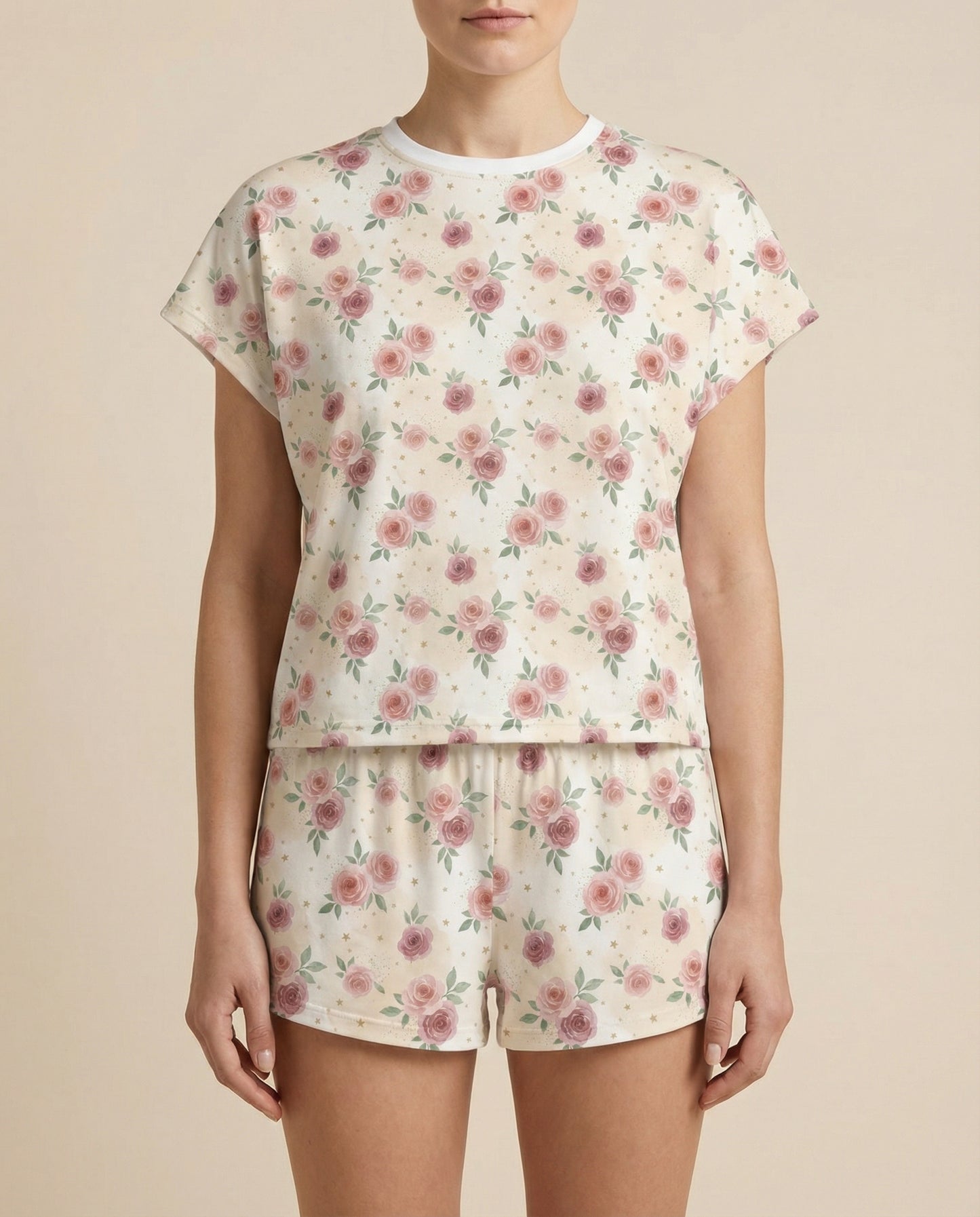 Blush Rose Garden Women’s Short Pajama Set – Romantic Sleepwear