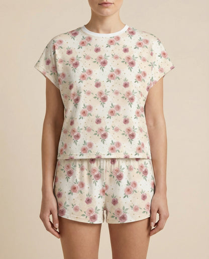 Blush Rose Garden Women’s Short Pajama Set – Romantic Sleepwear