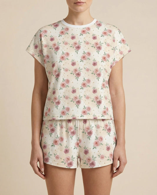 Blush Rose Garden Women’s Short Pajama Set – Romantic Sleepwear
