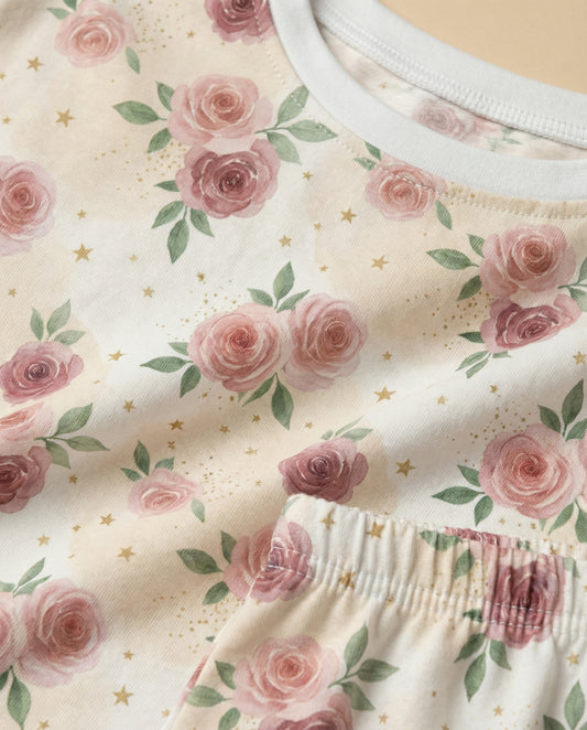 Blush Rose Garden Women’s Short Pajama Set – Romantic Sleepwear