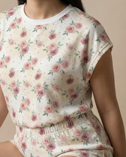 Blush Rose Garden Women’s Short Pajama Set – Romantic Sleepwear