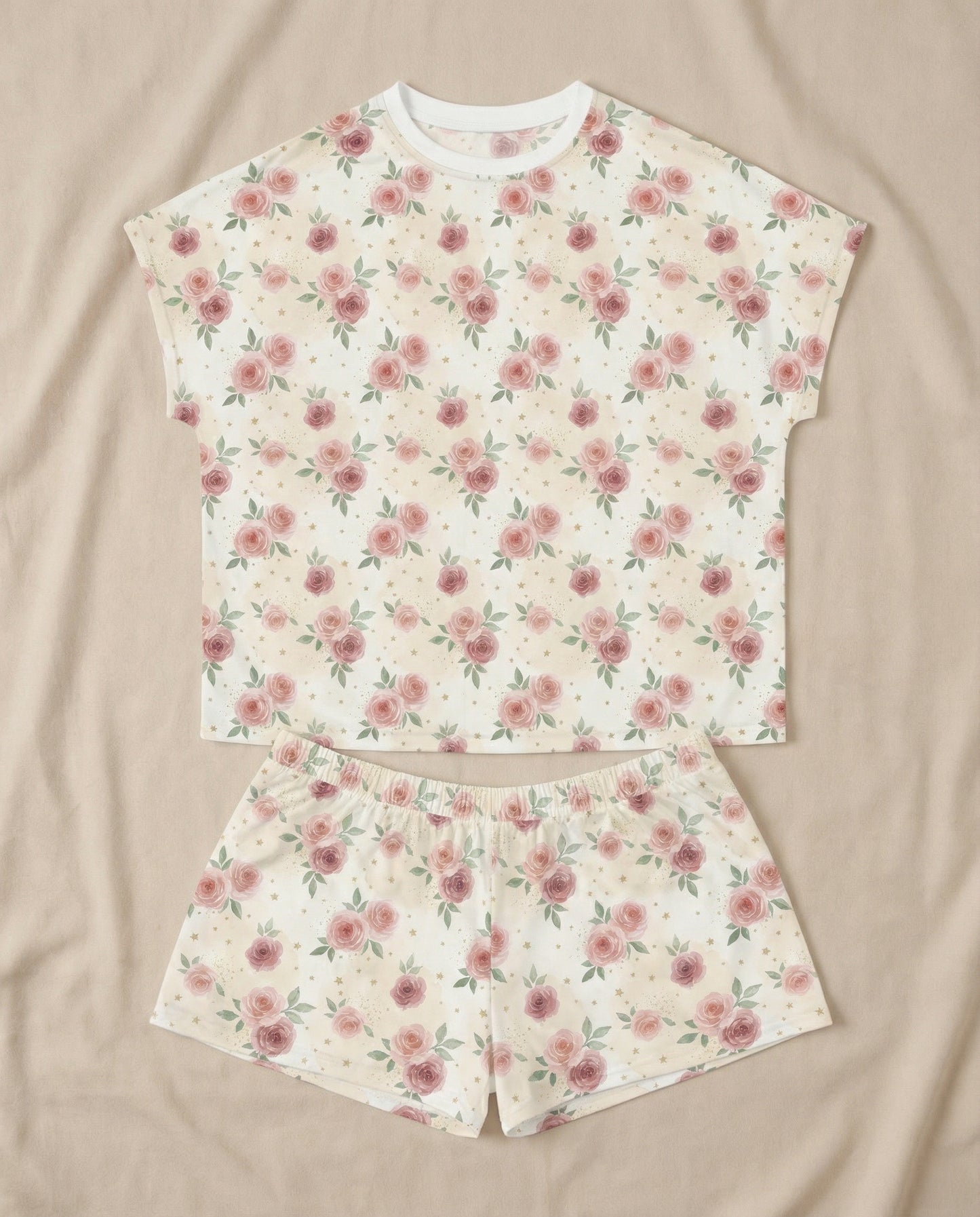Blush Rose Garden Women’s Short Pajama Set – Romantic Sleepwear