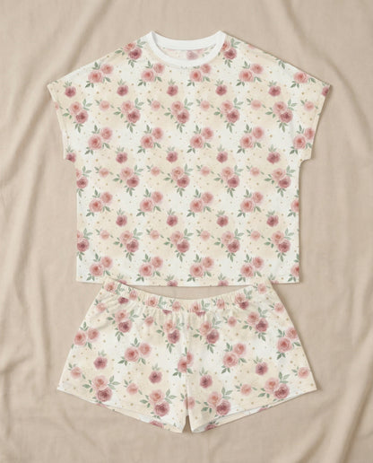 Blush Rose Garden Women’s Short Pajama Set – Romantic Sleepwear