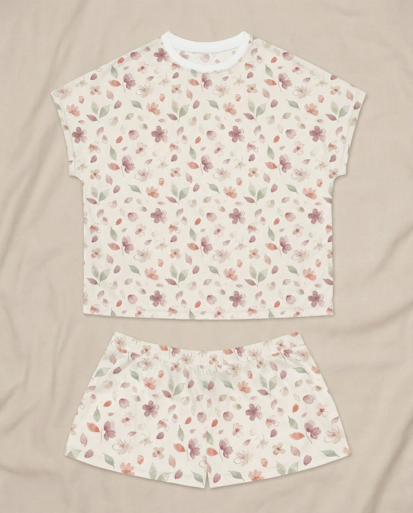 Soft Petal Meadow Women’s Short Pajama Set – Minimal Floral Sleepwear