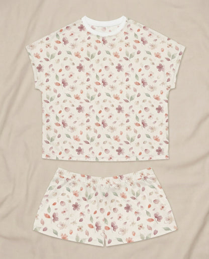 Soft Petal Meadow Women’s Short Pajama Set – Minimal Floral Sleepwear