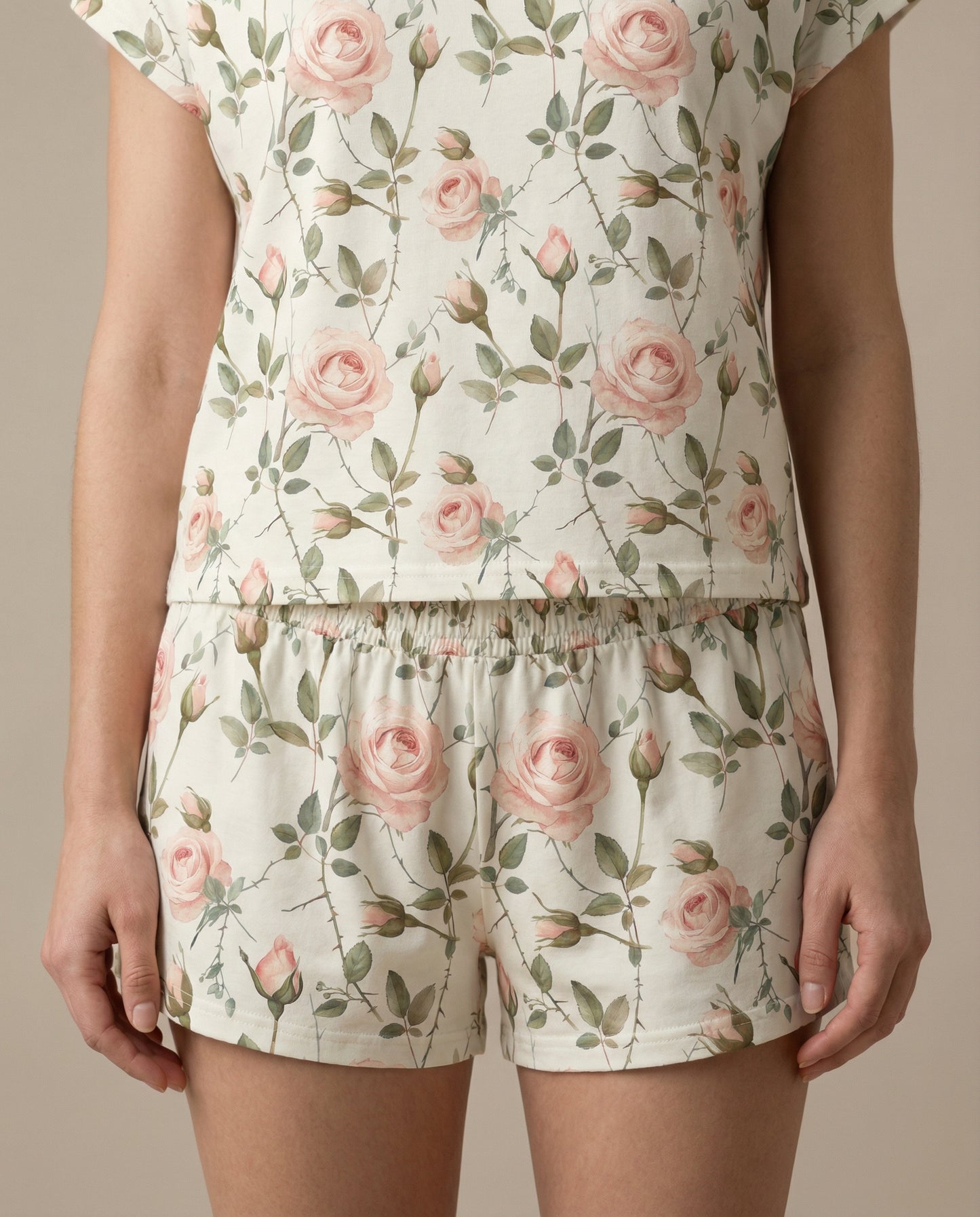 Blush Rose Vine Women’s Short Pajama Set – Romantic Floral Sleepwear