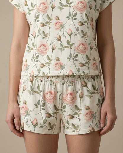 Blush Rose Vine Women’s Short Pajama Set – Romantic Floral Sleepwear