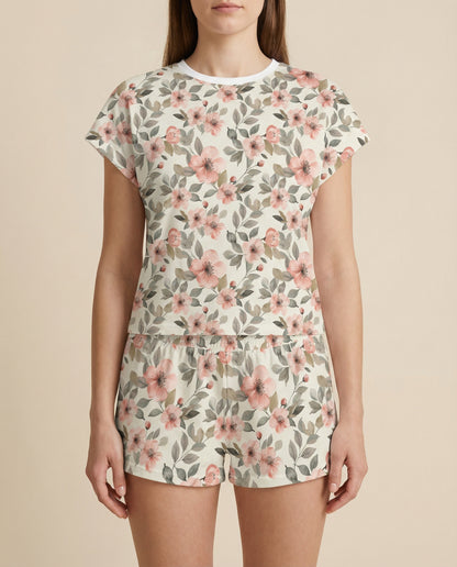 Blush Wildflower Women’s Short Pajama Set – Soft Floral Sleepwear