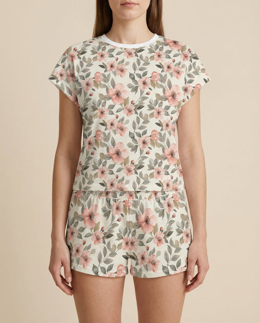 Blush Wildflower Women’s Short Pajama Set – Soft Floral Sleepwear