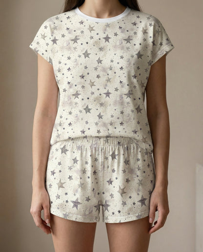 Starry Night Women’s Short Pajama Set – Minimal Celestial Sleepwear